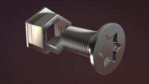 3D-Darstellung einer lösbaren Schraubverbindung mit Metallhalterung